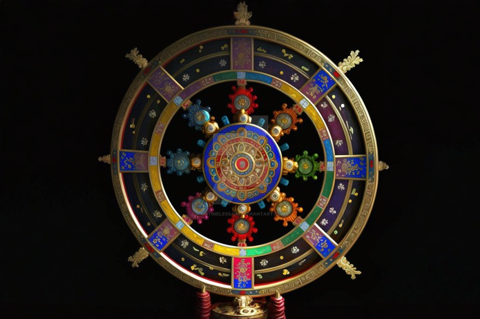 Colorful Dharma Wheel by MrTimelessArt